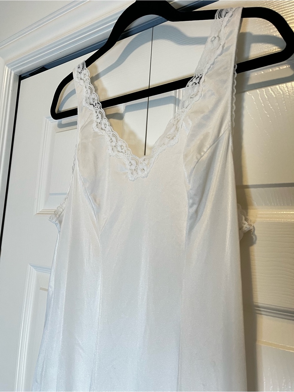 Classic Romantic Delicate White Satin Lace-Trim Slip Dress M